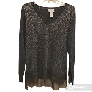 Soft Surroundings High Low Shimmer Gold Black Sweater Size Medium